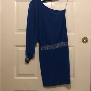 One sleeve blue cocktail dress